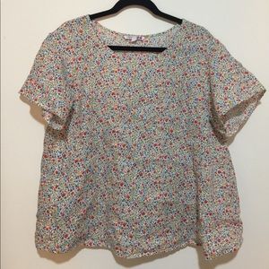 Uniqlo Linen Loose Top; Retro Flower Print